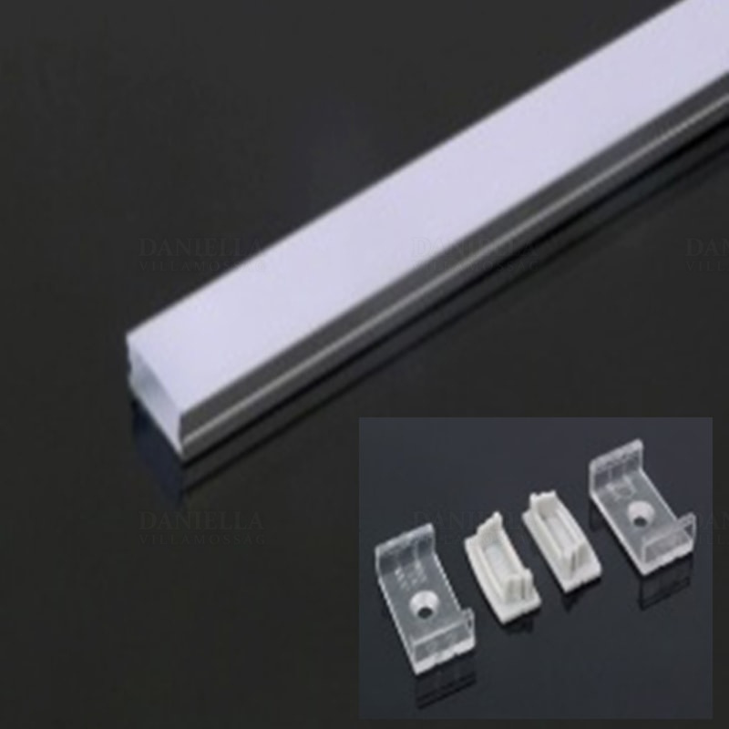 LED szalaghoz alumínium sín szett oldalfali sín 20mm-es szalaghoz, 1fm+ opál takaró+2 db rögzítő+2 db végzáró DEL1487