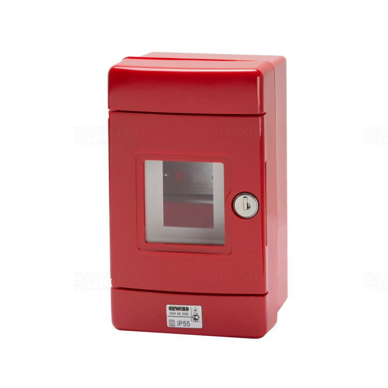 GW Biztonsági doboz fk.  4 mod.  piros, ablakos, zárható ajtóval IP55 GW 42206