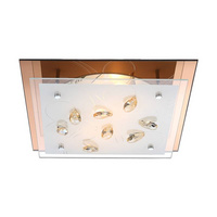 Mennyezeti lámpatest négyszögletes üveg előlappal, K5 kristály dekorációval, 2xE