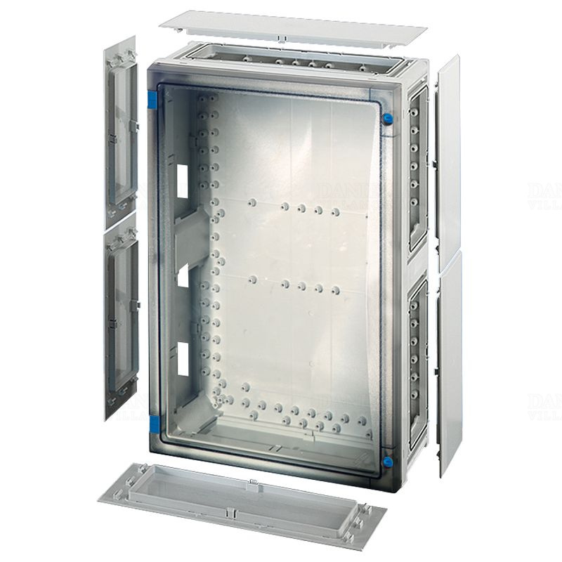 Hensel FP 0411 szekrény átlátszó ajtóval, 6 db szekrényösszekötővel, zárólap készlettel, 366x546x163 mm