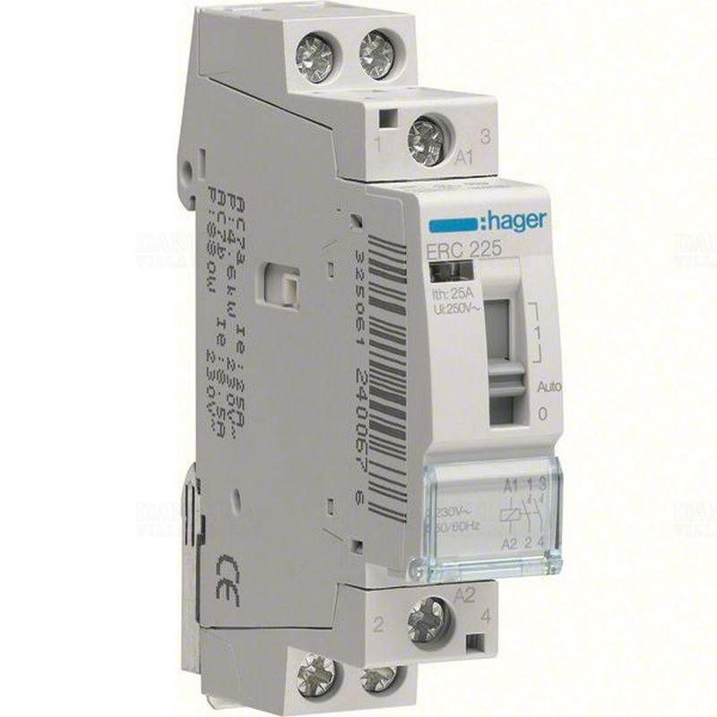 Moduláris kontaktor 25A, kézi kapcsolással, 2 Záró érintkező, 230V AC 50 Hz, Hager ERC225