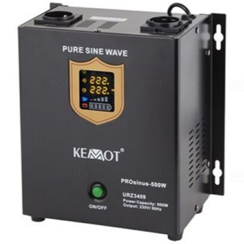Kemot szünetmentes tápegység  500W 230/230V szinusz jeles, fekete, akkumulátor nélkül, falra szerelhető URZ3409