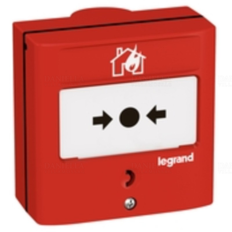 Leg.138069  Kézi jelzésadó tűzérzékelő és tűzjelző rendszerekhez, egyműveletes, piros RAL 3000, 1 váltóérintkezővel - 5A - 24V=, IP30 - IK07
