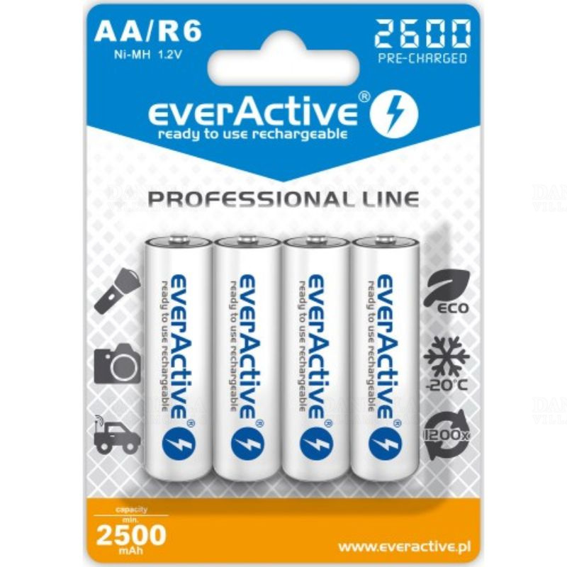 Elem Akku ceruza R06 2600mAh Ni-Mh EverActive Professional Line 4db/bliszter
