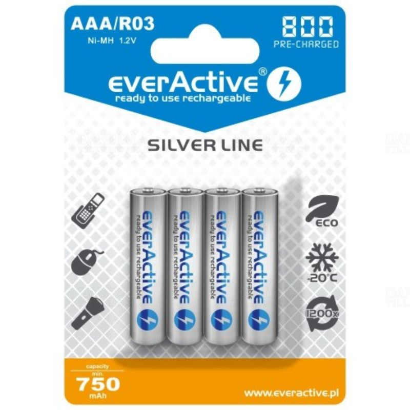 Akkumulátor  mikro/foto R03  800mAh Ni-Mh EverActive Silver Line 4db/bliszter